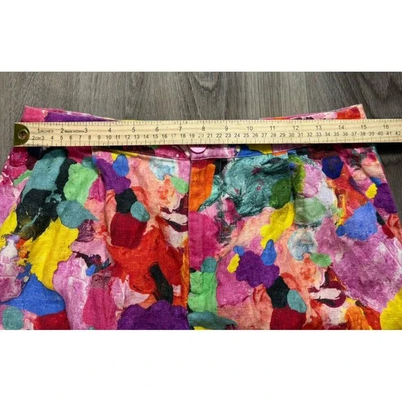 Gorman Bright Colorful 100% Linen Pants Wide Leg Crop Women's 12 - Picture 12 of 14